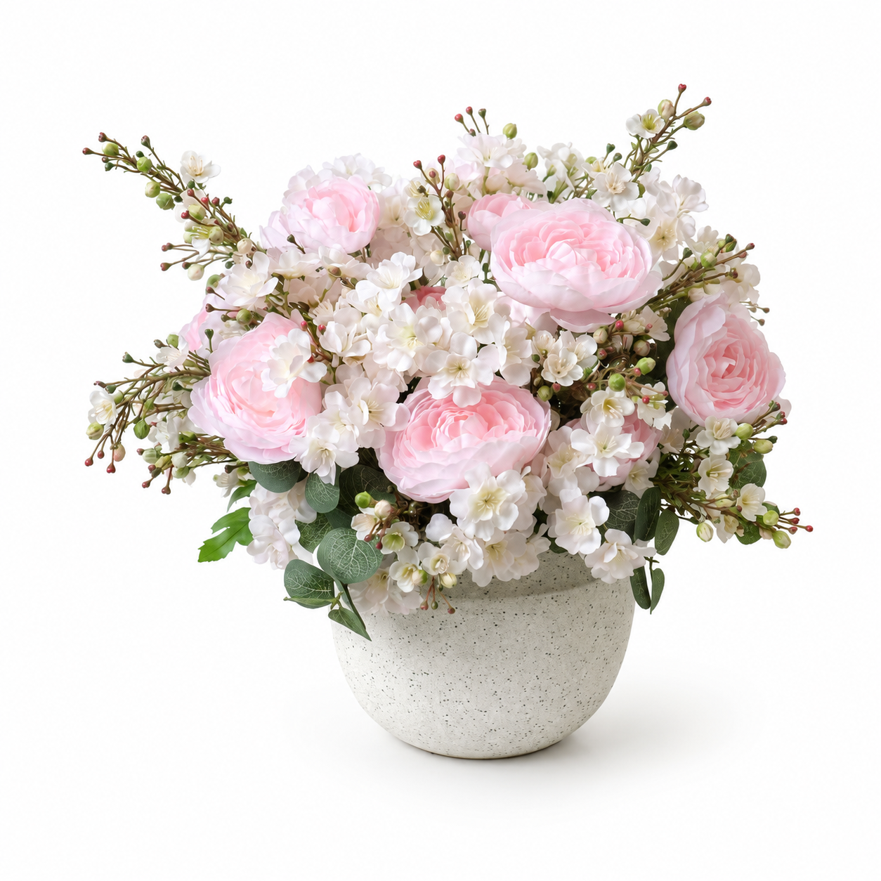 Pink and white artificial rose arrangement