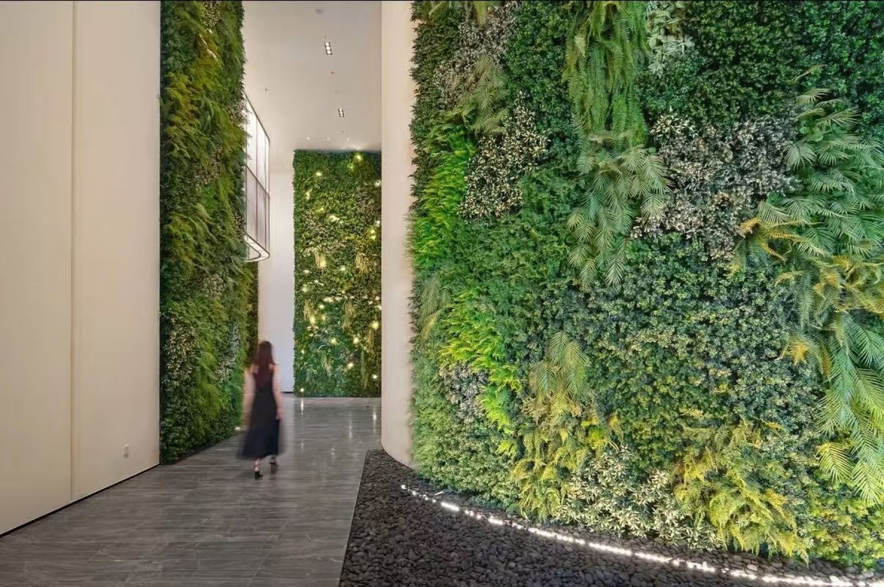 Large artificial green wall in a commercial interior